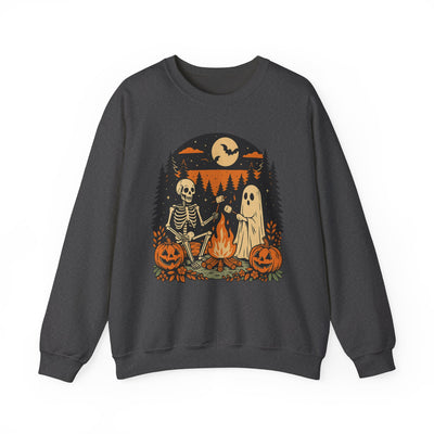 Halloween Campfire Unisex Sweatshirt, Cozy Crewneck for Fall, Festive Ghost and Skeleton Design, Perfect for Autumn Parties