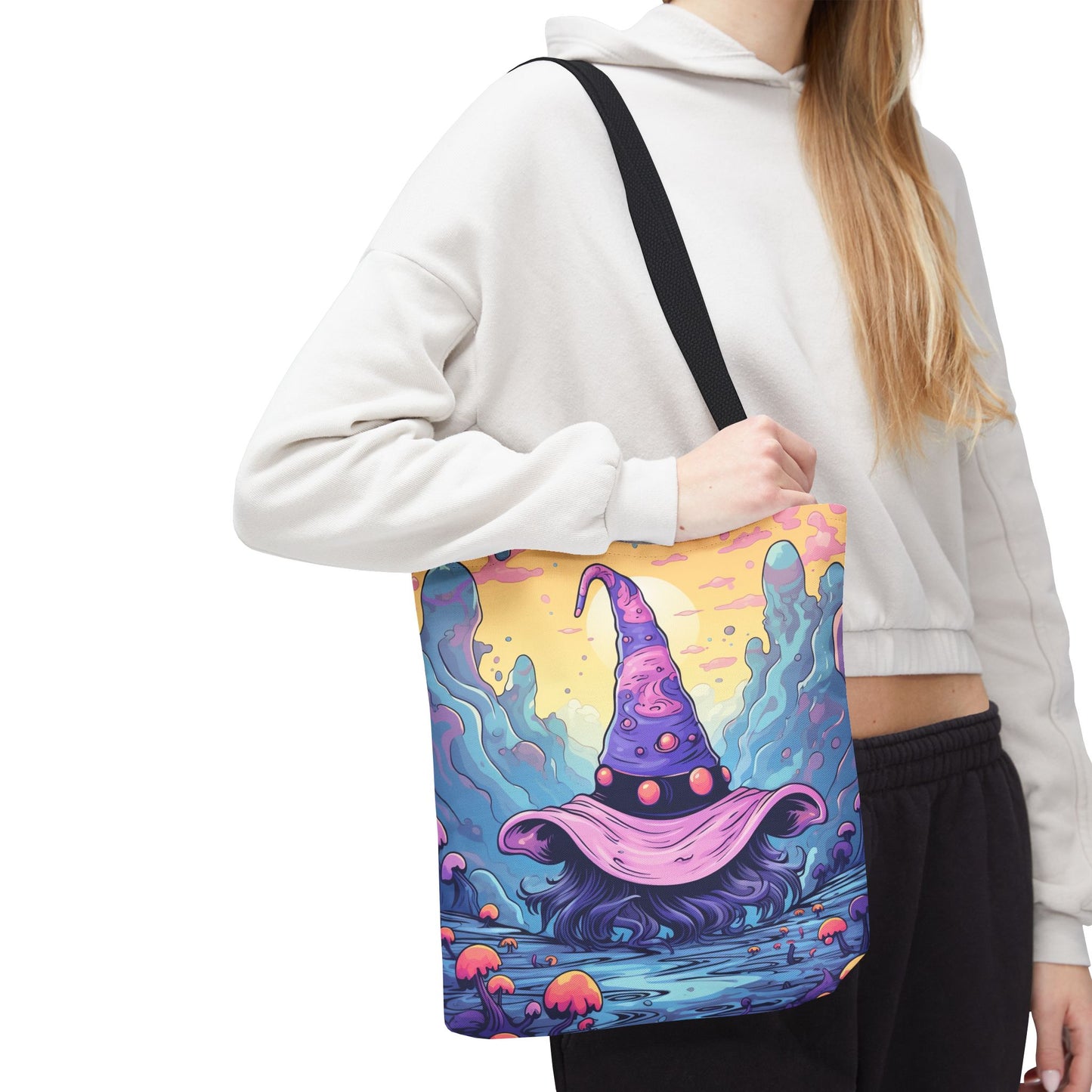 Whimsical Wizardry Tote Bag, Colorful Halloween Bag, Fantasy Art Tote, Magical Eco-Friendly Carryall, Gift for Witch Lovers