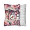 Pink Floral Snowman Christmas Pillowcase | Holiday Decorative Throw Pillow Cover COVER ONLY