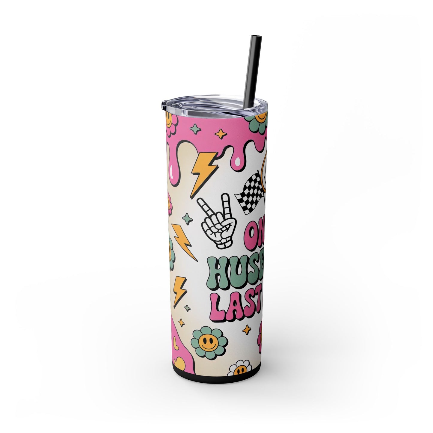 On My Husband's Last Nerve | Playful 20oz Skinny Tumbler With Straw a- Fun Drinkware, Colorful Travel Cup, Unique Gift for Her, Quirky Straw Tumbler