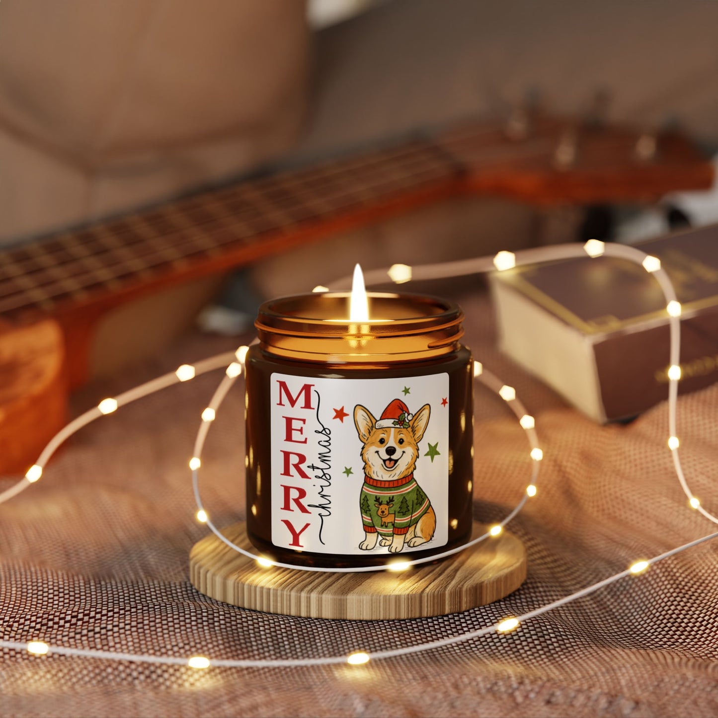 Merry Christmas Corgi Soy Wax Amber Jar Christmas Candle | Christmas Variety Scented Candle, Four Different Scents To Choose