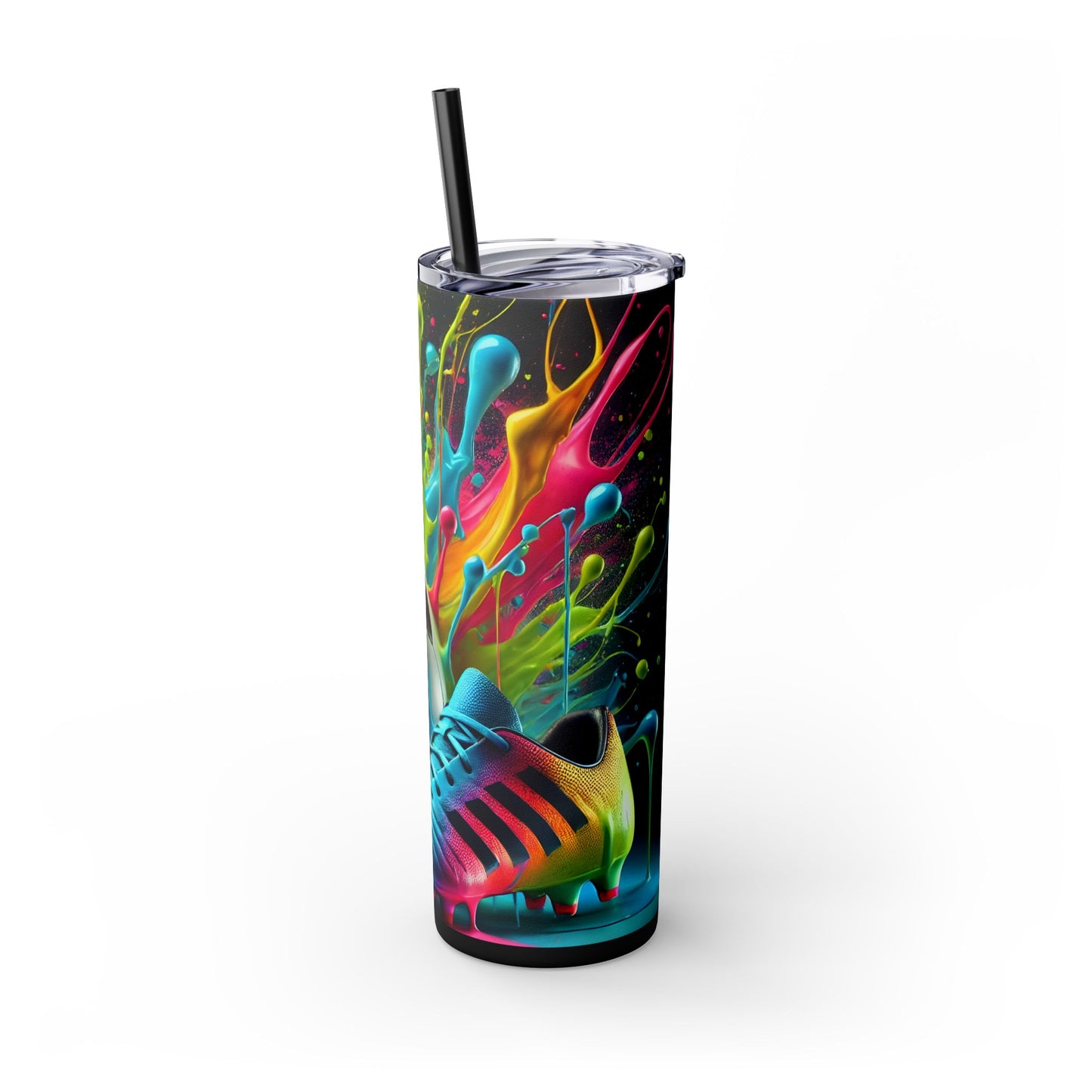 Colorful Soccer 20oz Skinny Tumbler With Straw - Perfect for Gamers, Sporty Gifts, Fun Hydration, Birthday, Everyday Use