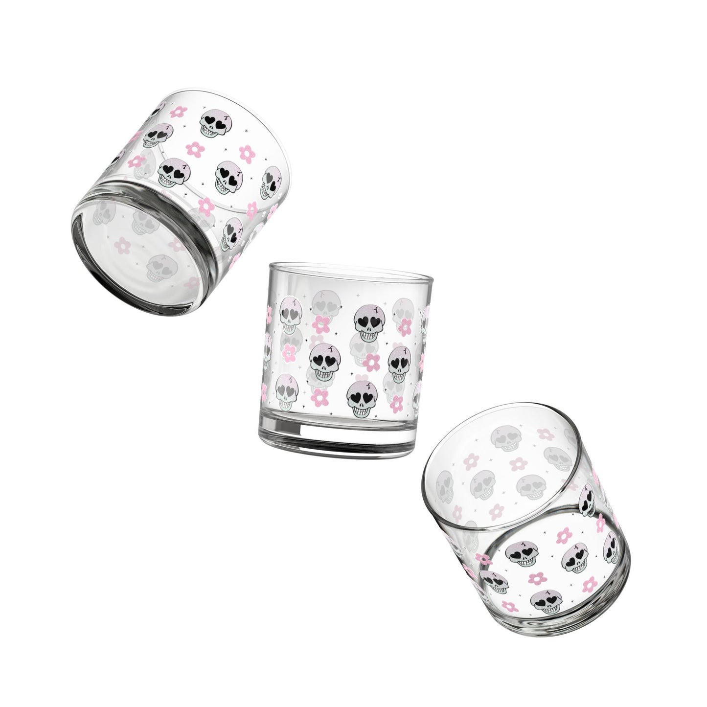 Skulls & Flowers Rocks Glass, Unique Drinkware for Halloween, Party, or Everyday Use, Perfect Gift for Goth Lovers, Skull Decor