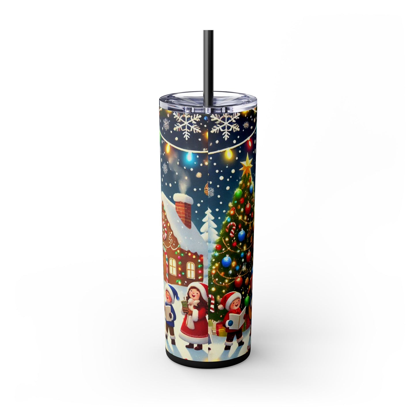Snowman & Carolers Christmas 20oz Skinny Tumbler with Straw | Holiday Tumbler Gift For Everyone