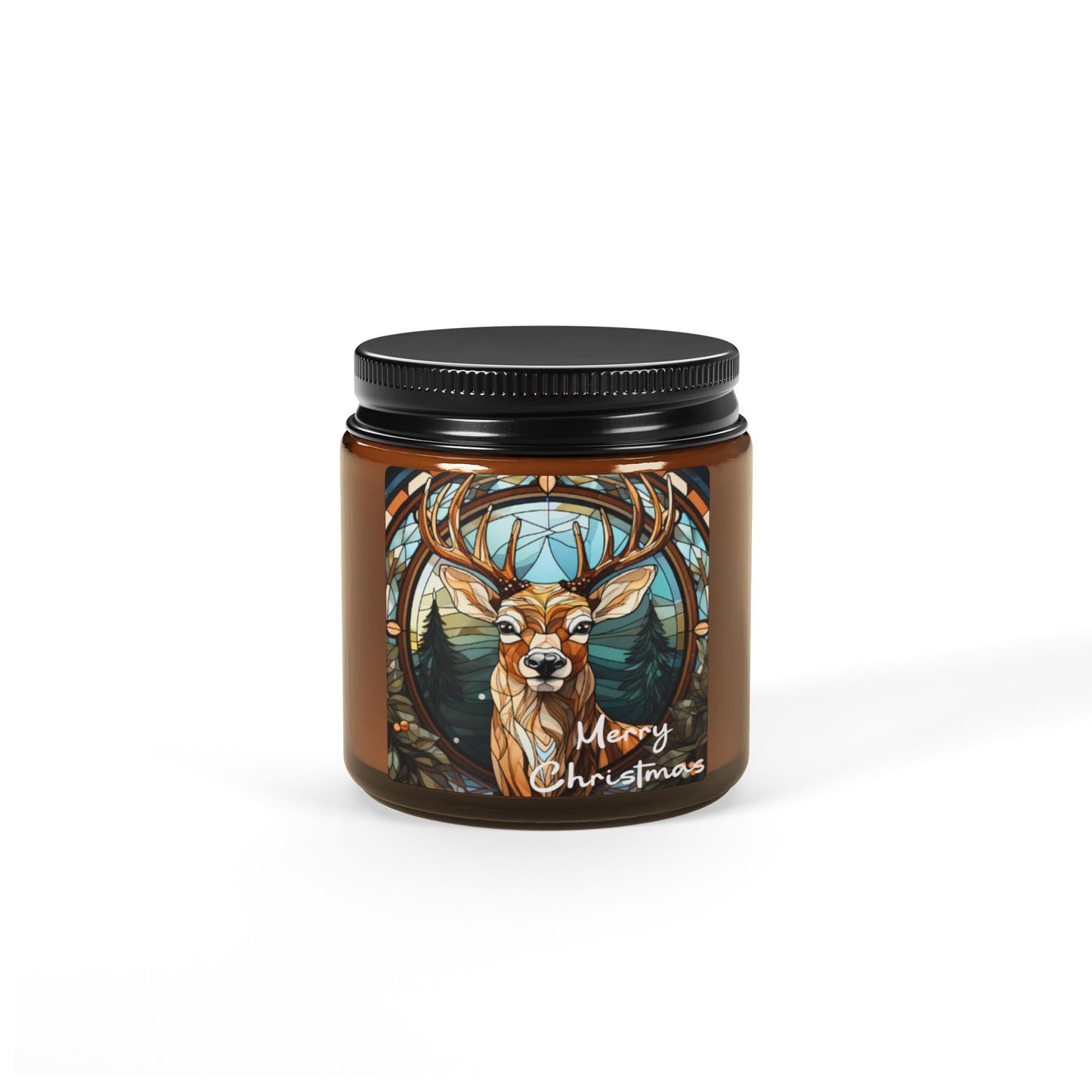 Stained Glass Buck Soy Wax Amber Jar Christmas Candle | Christmas Variety Scented Candle, Four Different Scents To Choose
