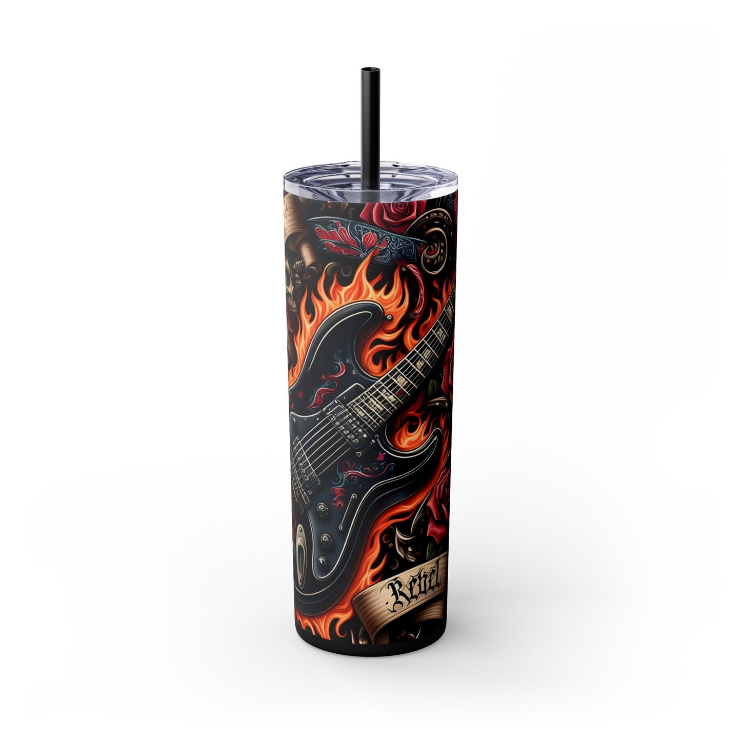 Rock & Roll Electric Guitar 20oz Skinny Tumbler With Straw - Perfect for Music Lovers, Festivals, and Birthday Gift