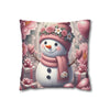 Pink Floral Snowman Christmas Pillowcase | Holiday Decorative Throw Pillow Cover COVER ONLY