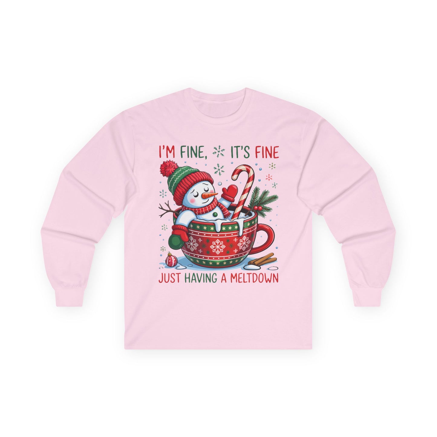 Funny Christmas Unisex Long Sleeve Tee - "I'm Fine, It's Fine, Just Having a Meltdown" | Christmas Shirt, Holiday Wear, Funny Snowman Shirt