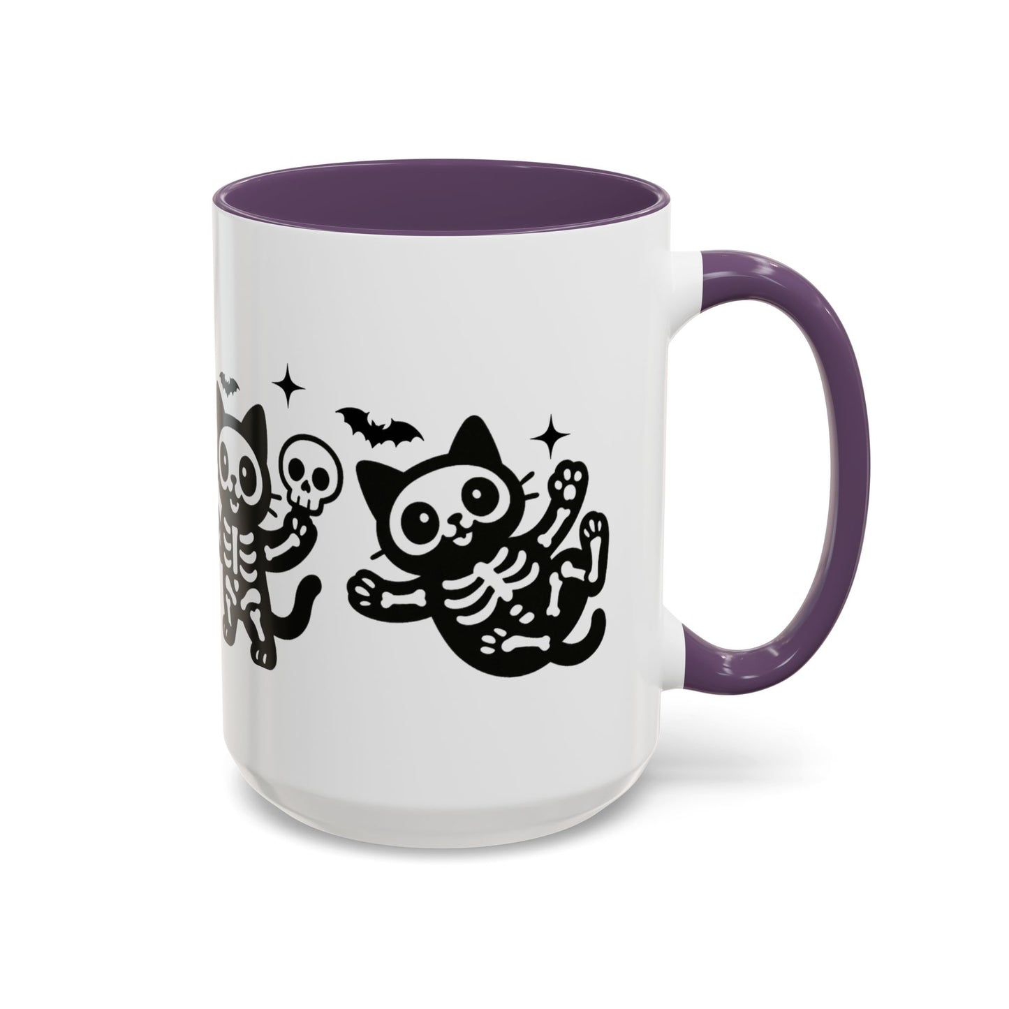 Halloween Cat Accent Coffee Mug, Cute Skeleton Cats Mug, Spooky Gifts, Black Cat Mug for Halloween, Witchy Home Decor