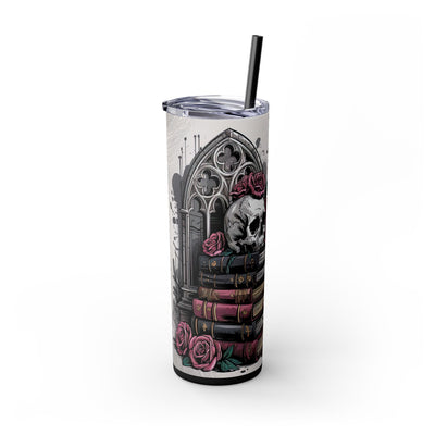 Gothic Dark Fantasy Romance Lover 20oz Skinny Tumbler With Straw, BookTok Girly Skull Design, Perfect Gift for Readers, Halloween Decor