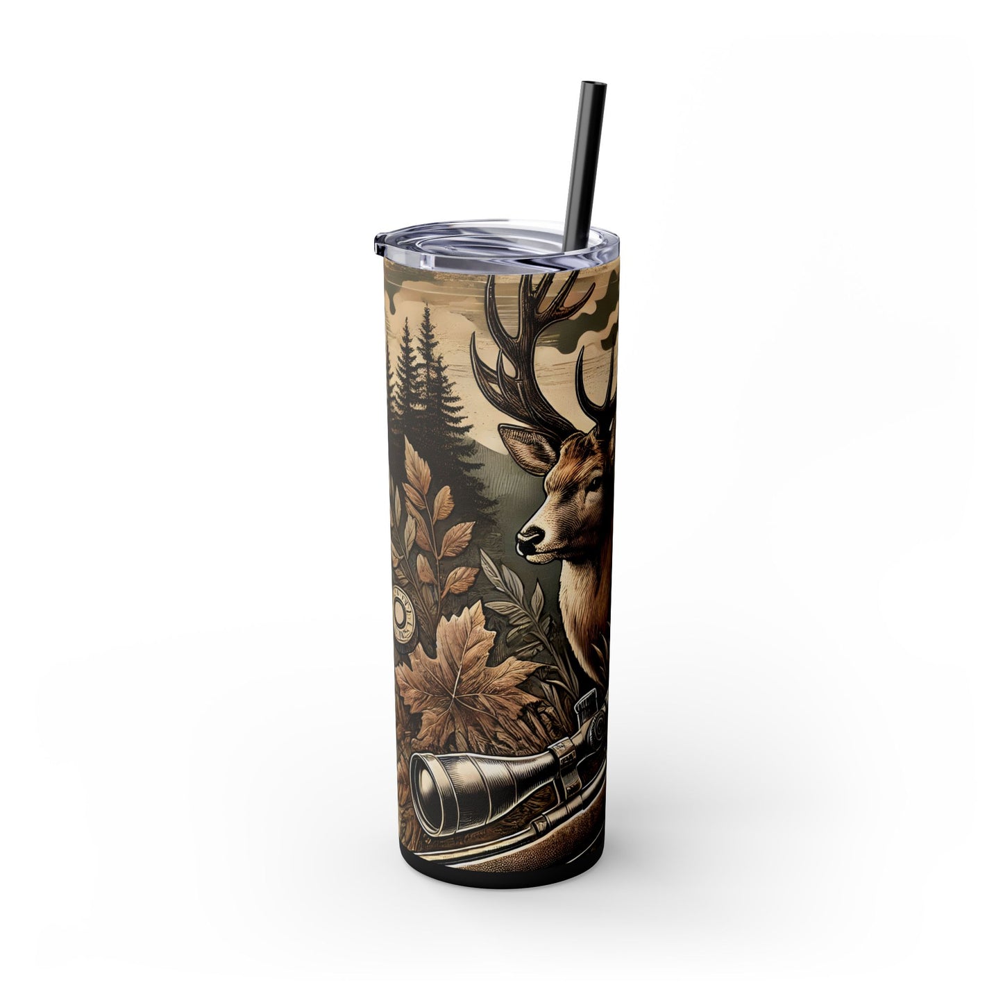 Rustic Deer Hunting 20oz Skinny Tumbler With Straw, Perfect for Outdoor Enthusiasts, Great Gift for Hunters, Fall Decor, Nature Lovers