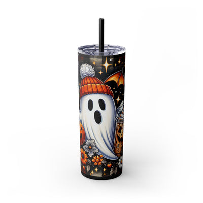 Halloween Ghost 20oz Skinny Tumbler With Straw, Spooky Sip Cup, Fall Beverage Flask, Pumpkin Drinkware, Office & Party Essentials