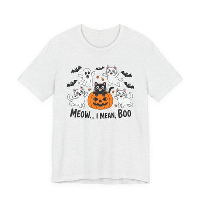 Halloween Cat Graphic Tee | Unisex Short Sleeve T-Shirt - "Meow, I mean Boo" Spooky Season Outfit, Cute Gift for Cat Lovers, Halloween Party Wear, Cozy Casual Shirt