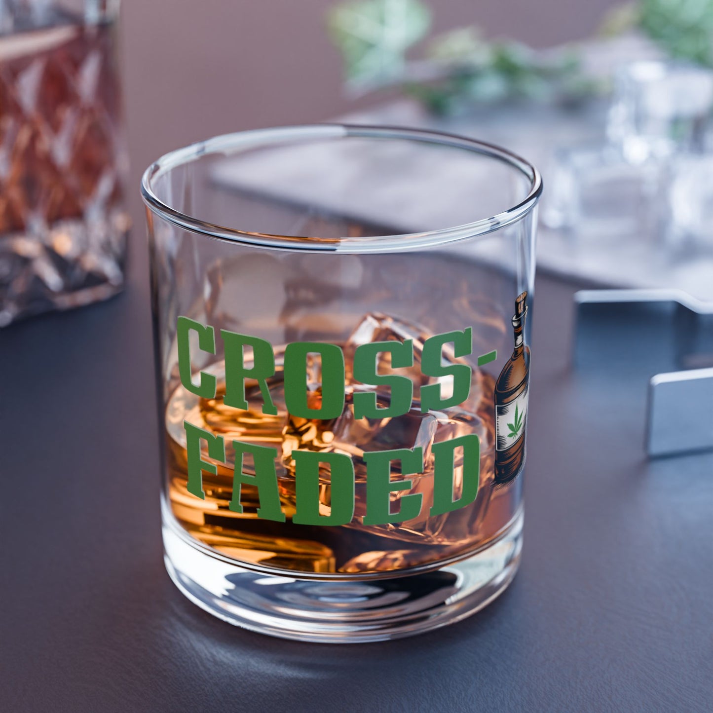 "Crossfaded" Rocks Glass, Unique 10oz Glassware for Whiskey Lovers, Naughty Home Bar Decor