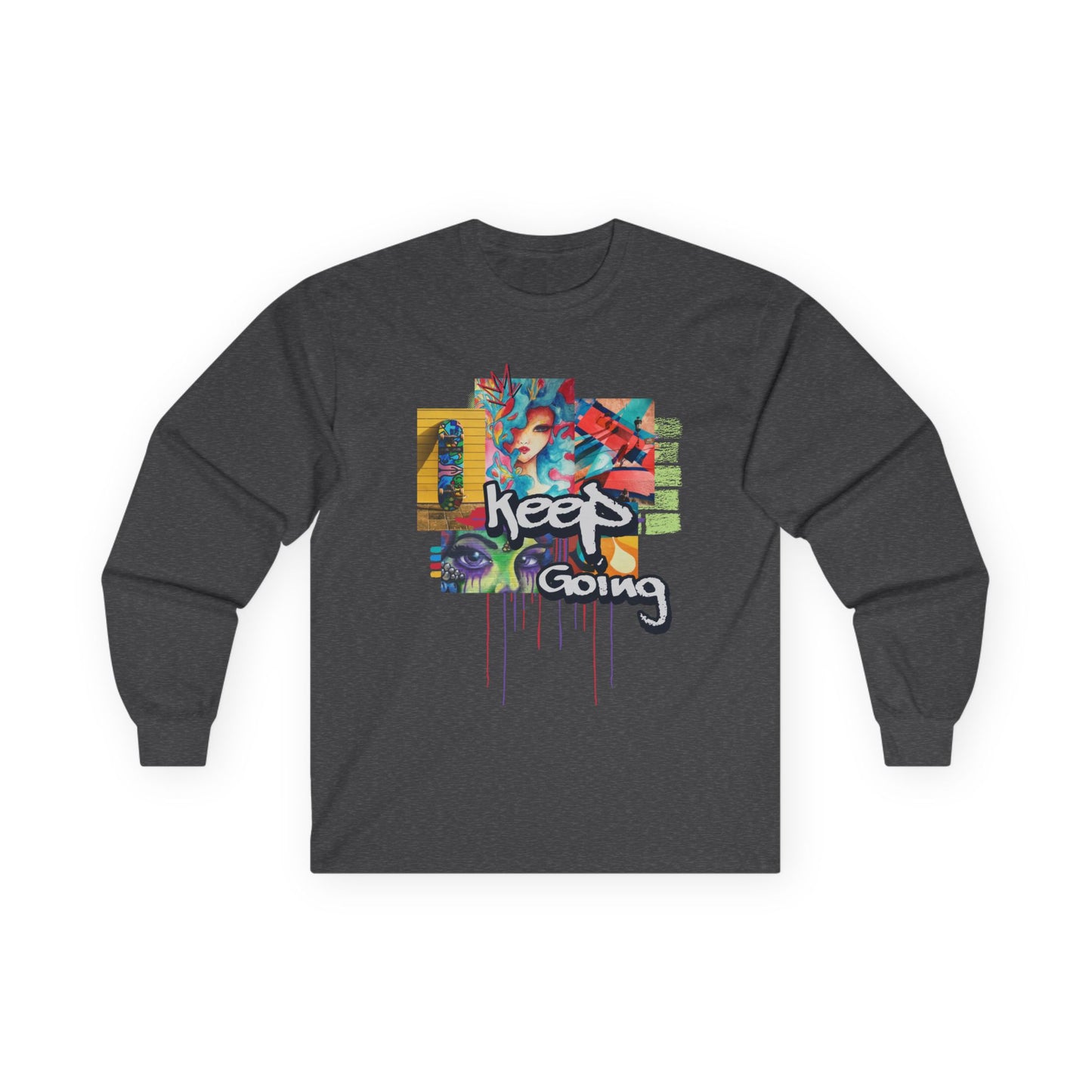 "Keep Going" Streetwear Art Collage Unisex Long Sleeve Tee | Streetwear Long Sleeved Shirt, Urban Clothing