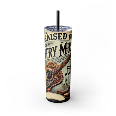 Raised On Country Music 20oz Skinny Tumbler With Straw | Perfect for Music Lovers, Gifts for Musicians, Summer Parties, Festivals, Acoustic Guitar Home Decor
