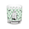 Checkered Ghost Rocks Glass, Spooky Drinkware, Ghost and Bat Design, Perfect for Parties, Unique Gift for Fall Celebrations