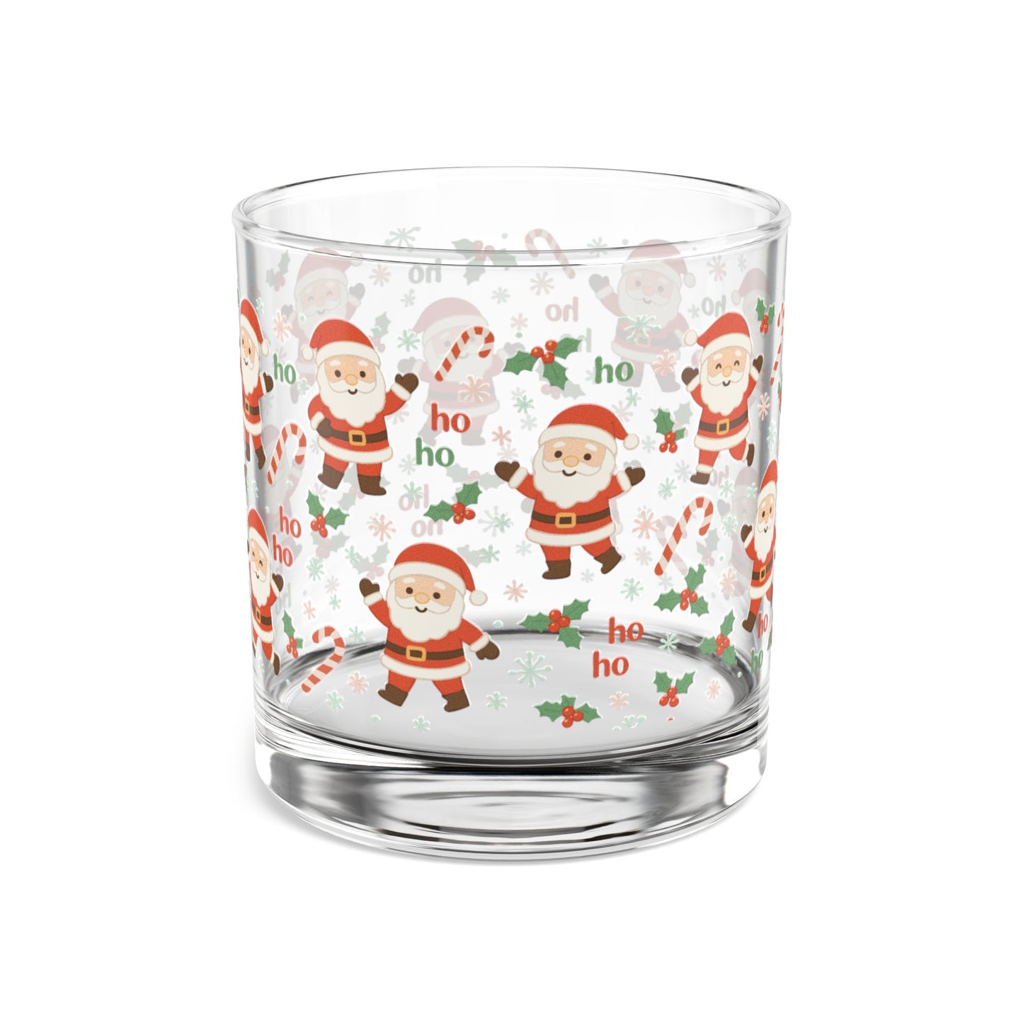 Festive Santa 10oz Rocks Glass | Christmas Holiday Cheer Drinkware