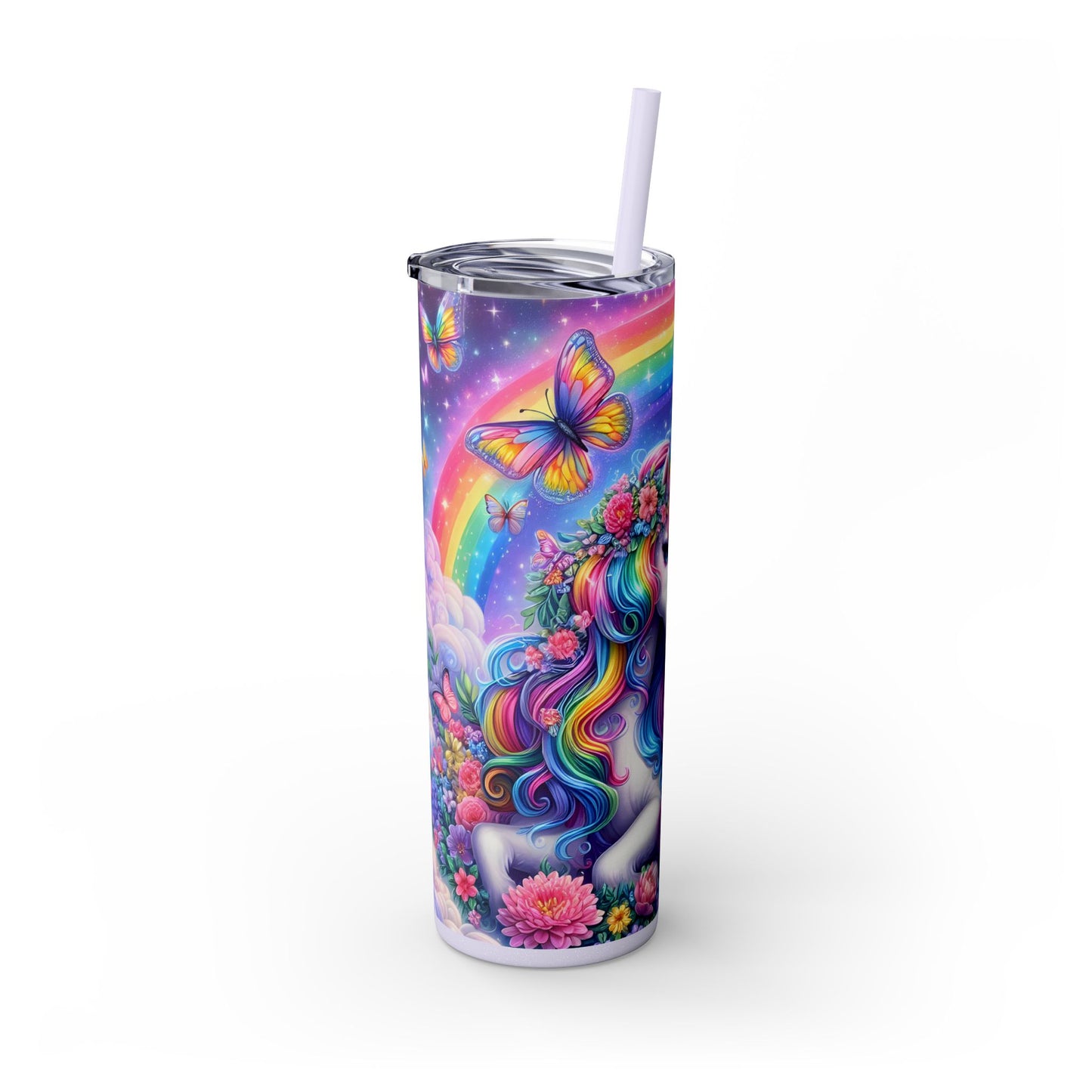 Magical Unicorn 20oz Skinny Tumbler With Straw - Reusable Drinkware for Kids & Adults, Birthday Gift, Rainbow Decor, Magical Decor
