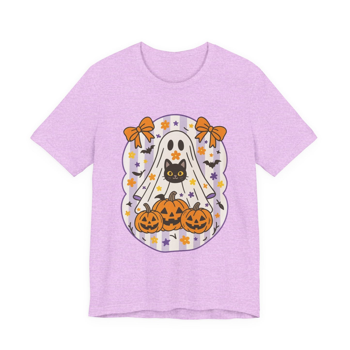 Halloween Ghost & Cat Graphic Tee | Unisex Short Sleeve T-Shirt, Cute Ghost Tee, Spooky Season Apparel, Fall Festivity Clothing