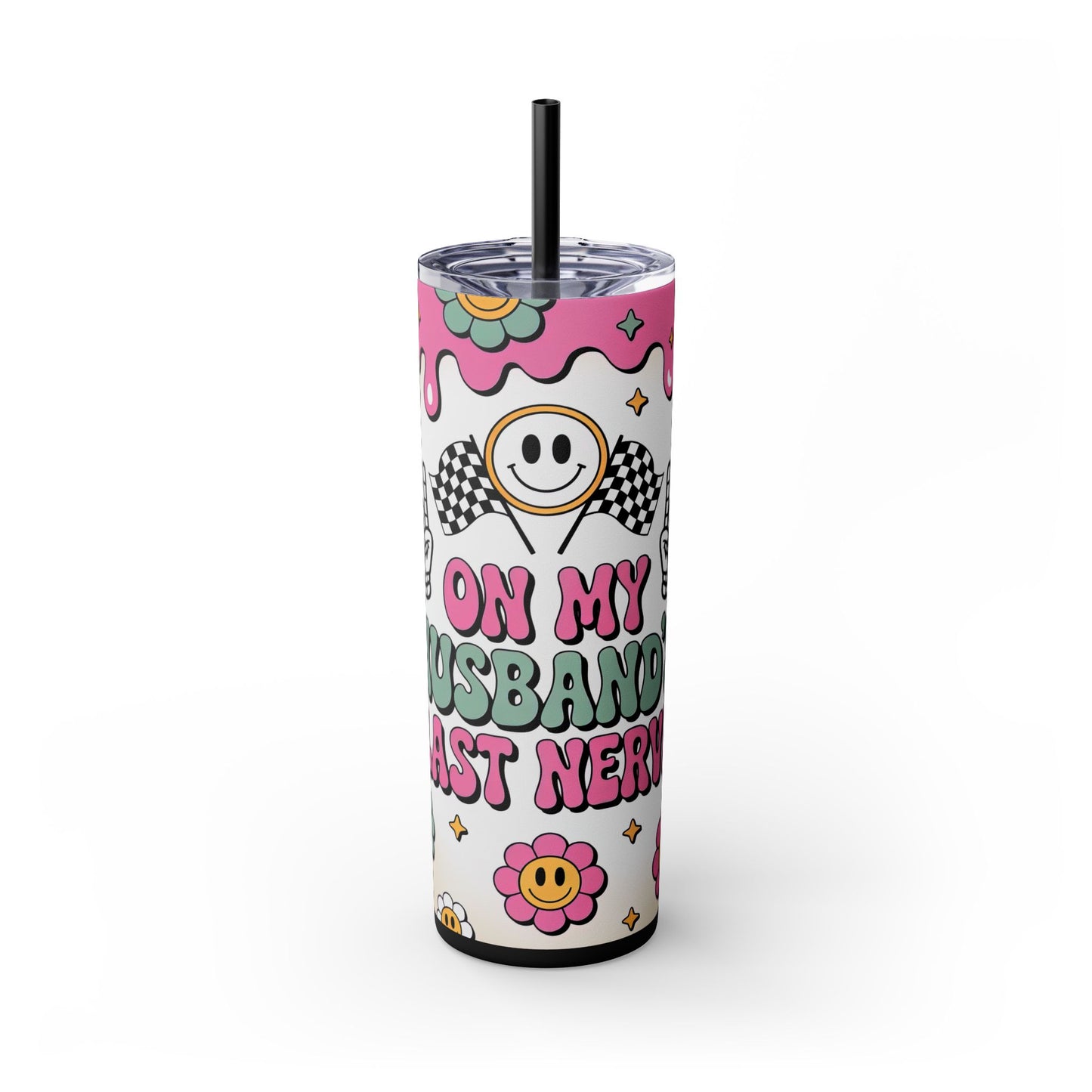 On My Husband's Last Nerve | Playful 20oz Skinny Tumbler With Straw a- Fun Drinkware, Colorful Travel Cup, Unique Gift for Her, Quirky Straw Tumbler