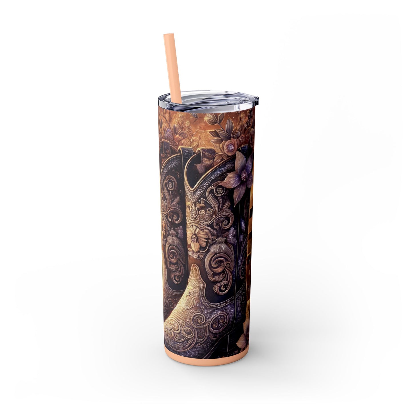 Western-Themed 20oz Skinny Tumbler With Straw, Rustic Cowgirl Drinkware, Stylish Travel Cup, Perfect for Gifting, Barbecue, and Rodeos