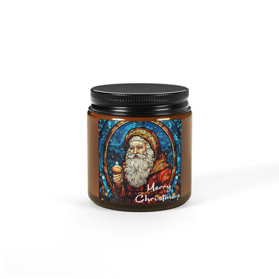 Stained Glass Santa Soy Wax Amber Jar Christmas Candle | Christmas Variety Scented Candle, Four Different Scents To Choose