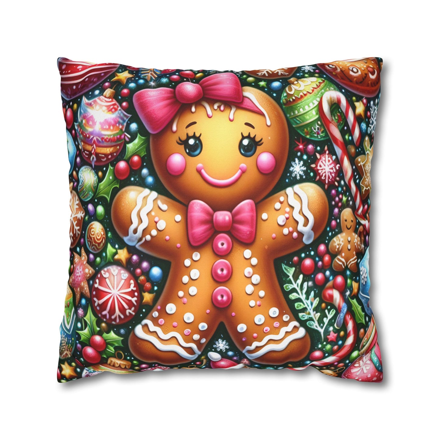 Gingerbread Girl Holiday Christmas Pillowcase | Holiday Decorative Throw Pillow Cover COVER ONLY