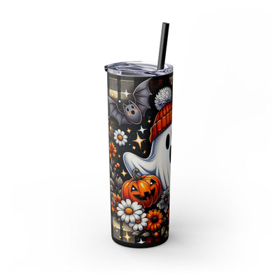 Halloween Ghost 20oz Skinny Tumbler With Straw, Spooky Sip Cup, Fall Beverage Flask, Pumpkin Drinkware, Office & Party Essentials