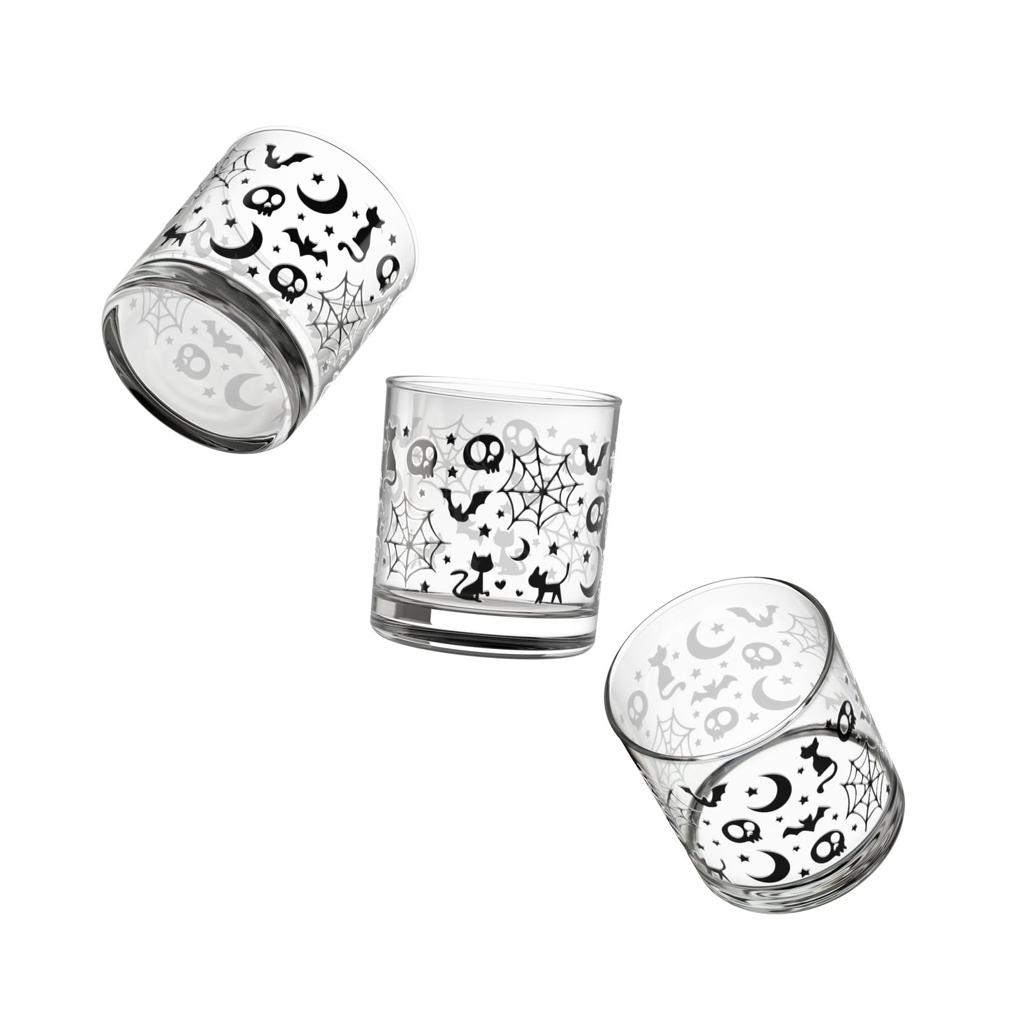 Halloween Rocks Glass, 10oz - Spooky Drinkware for Parties, Skull & Cats Design, Perfect for Halloween Decor