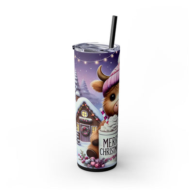 Highland Cow Christmas 20oz Skinny Tumbler with Straw | Holiday Tumbler Gift For Everyone