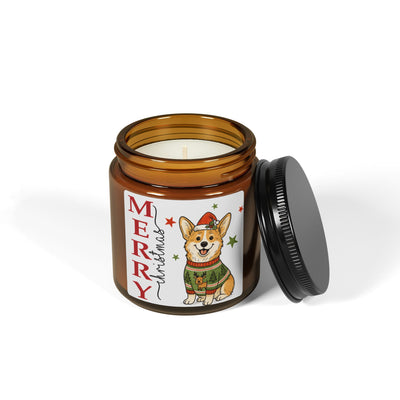 Merry Christmas Corgi Soy Wax Amber Jar Christmas Candle | Christmas Variety Scented Candle, Four Different Scents To Choose