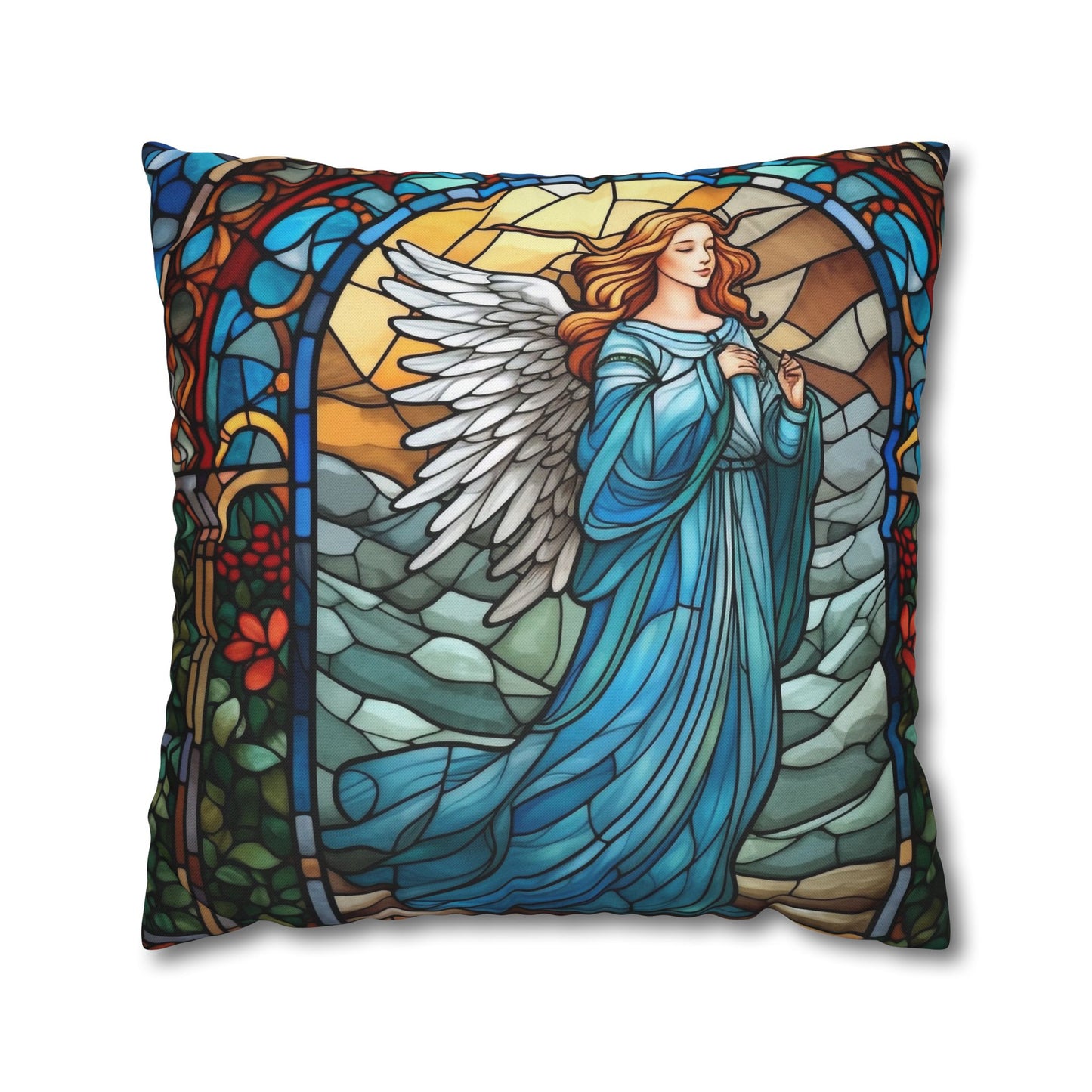 Stained Glass Angel Christmas Pillowcase | Holiday Decorative Throw Pillow Cover COVER ONLY