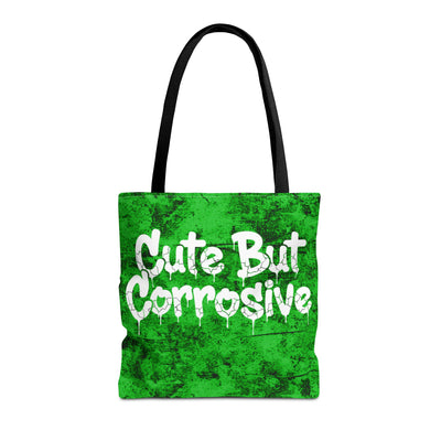 Cute But Corrosive Green Tote Bag | All Over Print Urban Grunge Streetwear Tote Bag