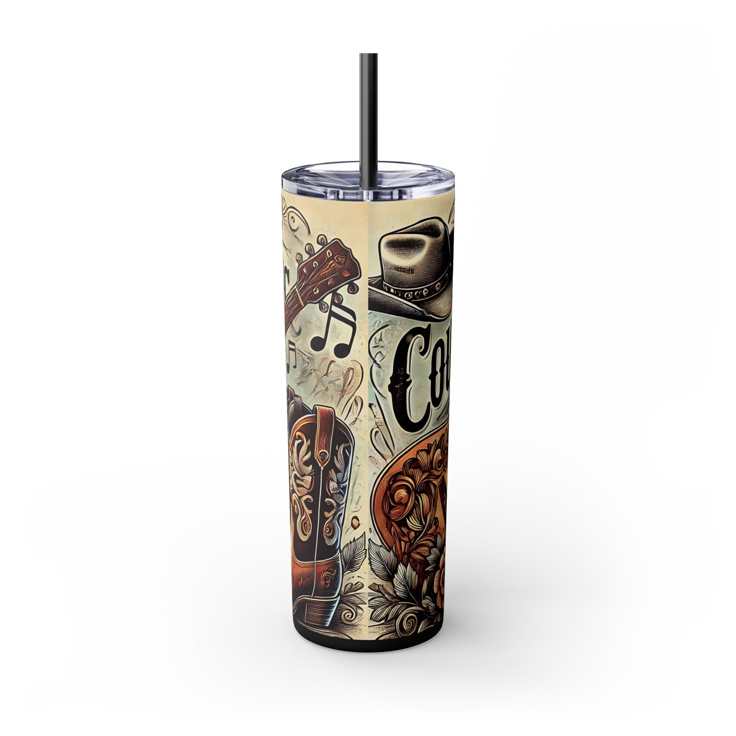 Raised On Country Music 20oz Skinny Tumbler With Straw | Perfect for Music Lovers, Gifts for Musicians, Summer Parties, Festivals, Acoustic Guitar Home Decor