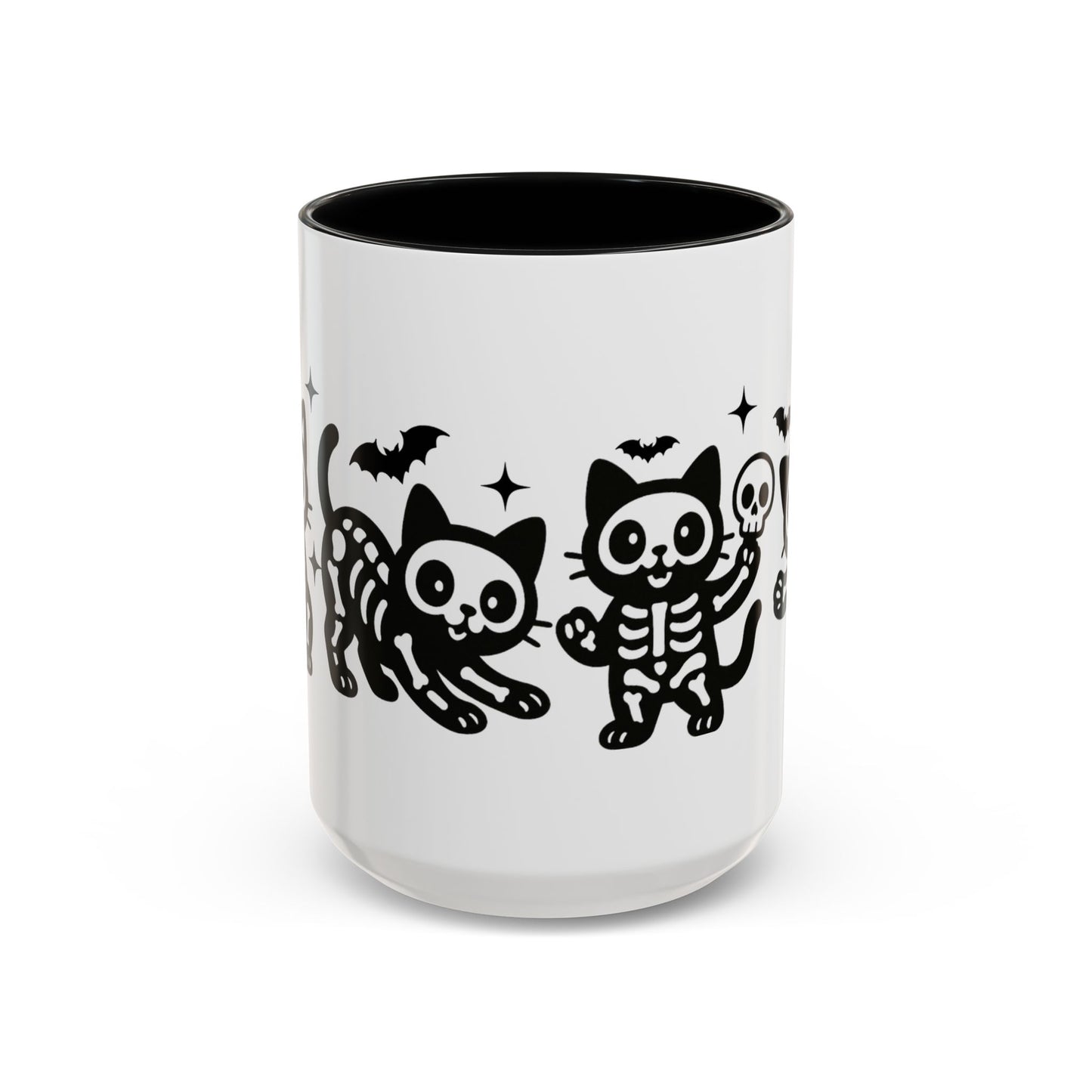 Halloween Cat Accent Coffee Mug, Cute Skeleton Cats Mug, Spooky Gifts, Black Cat Mug for Halloween, Witchy Home Decor