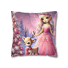 Fairy Princess & Reindeer Christmas Pillowcase | Holiday Decorative Throw Pillow Cover COVER ONLY