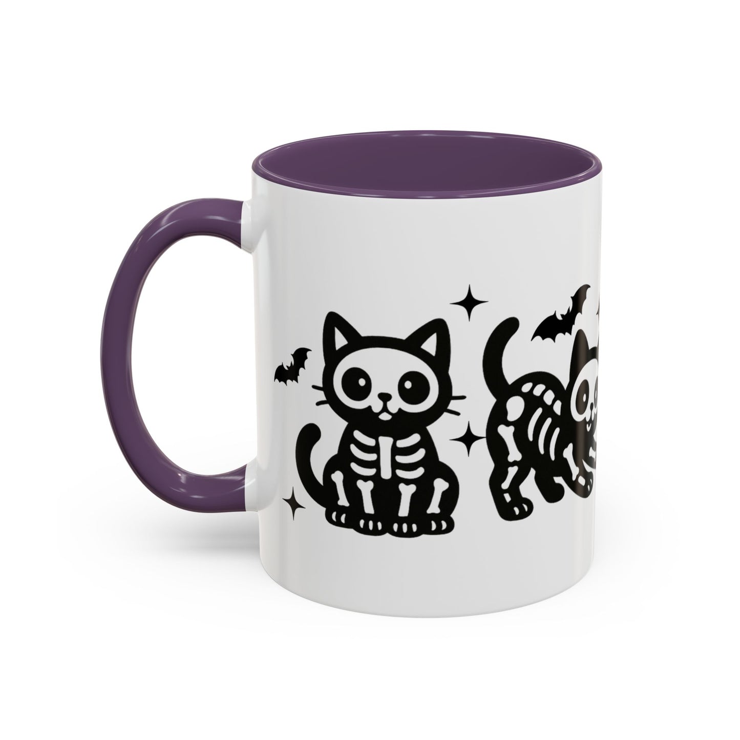 Halloween Cat Accent Coffee Mug, Cute Skeleton Cats Mug, Spooky Gifts, Black Cat Mug for Halloween, Witchy Home Decor