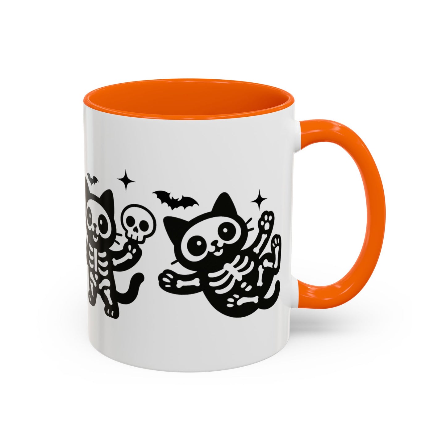 Halloween Cat Accent Coffee Mug, Cute Skeleton Cats Mug, Spooky Gifts, Black Cat Mug for Halloween, Witchy Home Decor