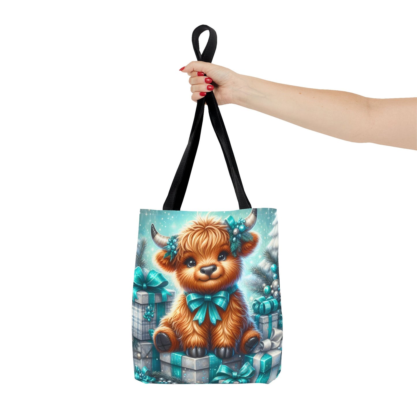 Cute Highland Calf Christmas Tote Bag | Festive Holiday Gift & Shopping Bag