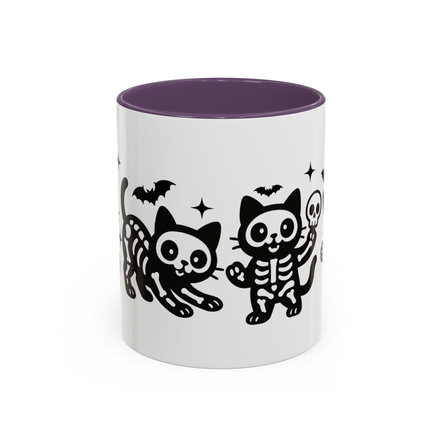 Halloween Cat Accent Coffee Mug, Cute Skeleton Cats Mug, Spooky Gifts, Black Cat Mug for Halloween, Witchy Home Decor