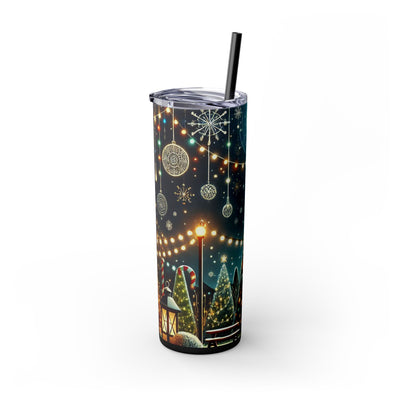 Festive Christmas Tree & Lights Christmas 20oz Skinny Tumbler with Straw | Holiday Tumbler Gift For Everyone