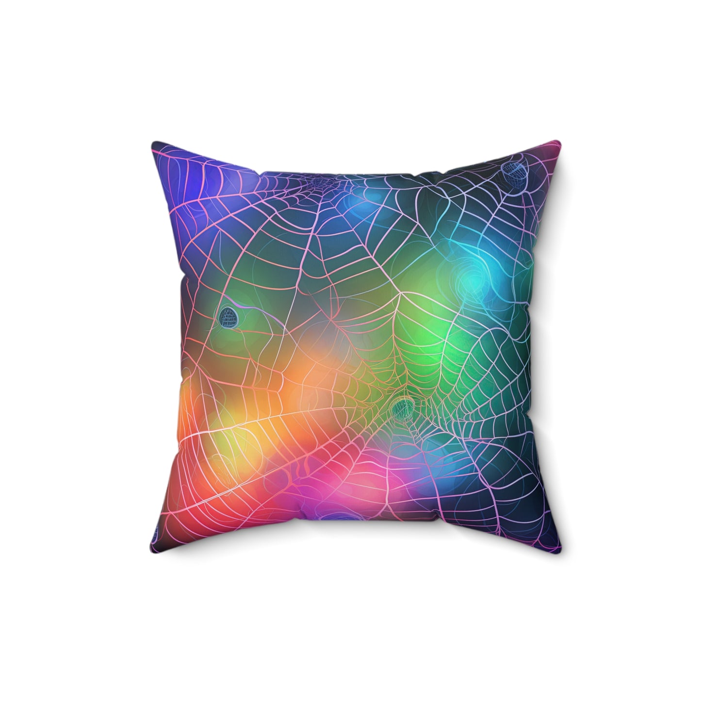 Abstract Rainbow Spiderweb Faux Suede Square Pillow, Halloween Home Decor, Cozy Couch Cushion, Unique Gift, Vibrant Throw Pillow