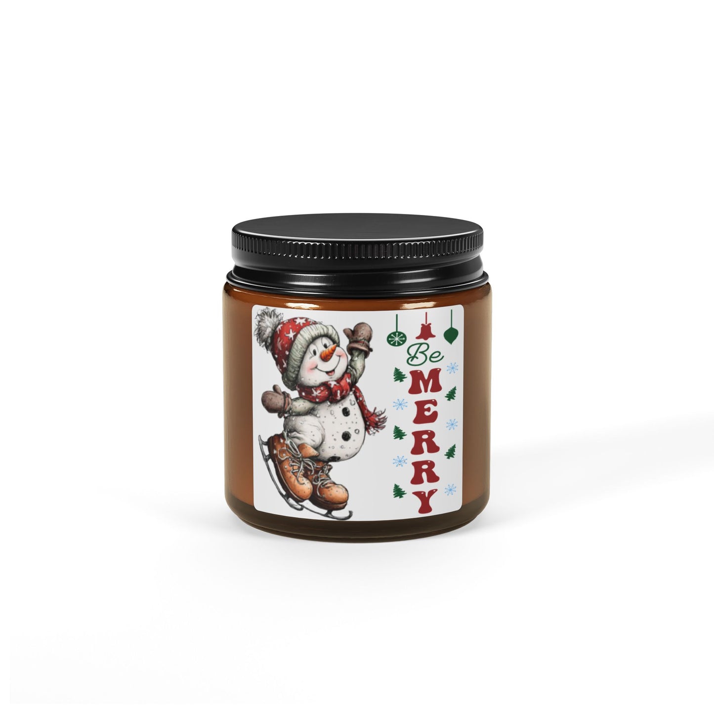 Be Merry Snowman Soy Wax Amber Jar Christmas Candle | Christmas Variety Scented Candle, Four Different Scents To Choose