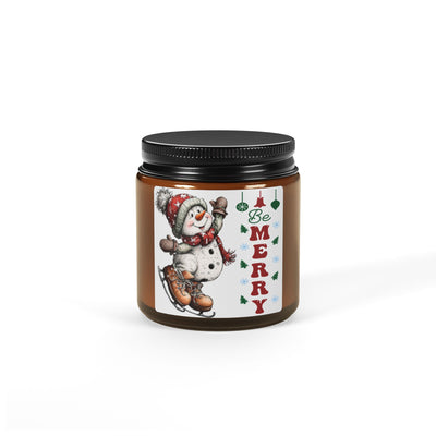 Be Merry Snowman Soy Wax Amber Jar Christmas Candle | Christmas Variety Scented Candle, Four Different Scents To Choose