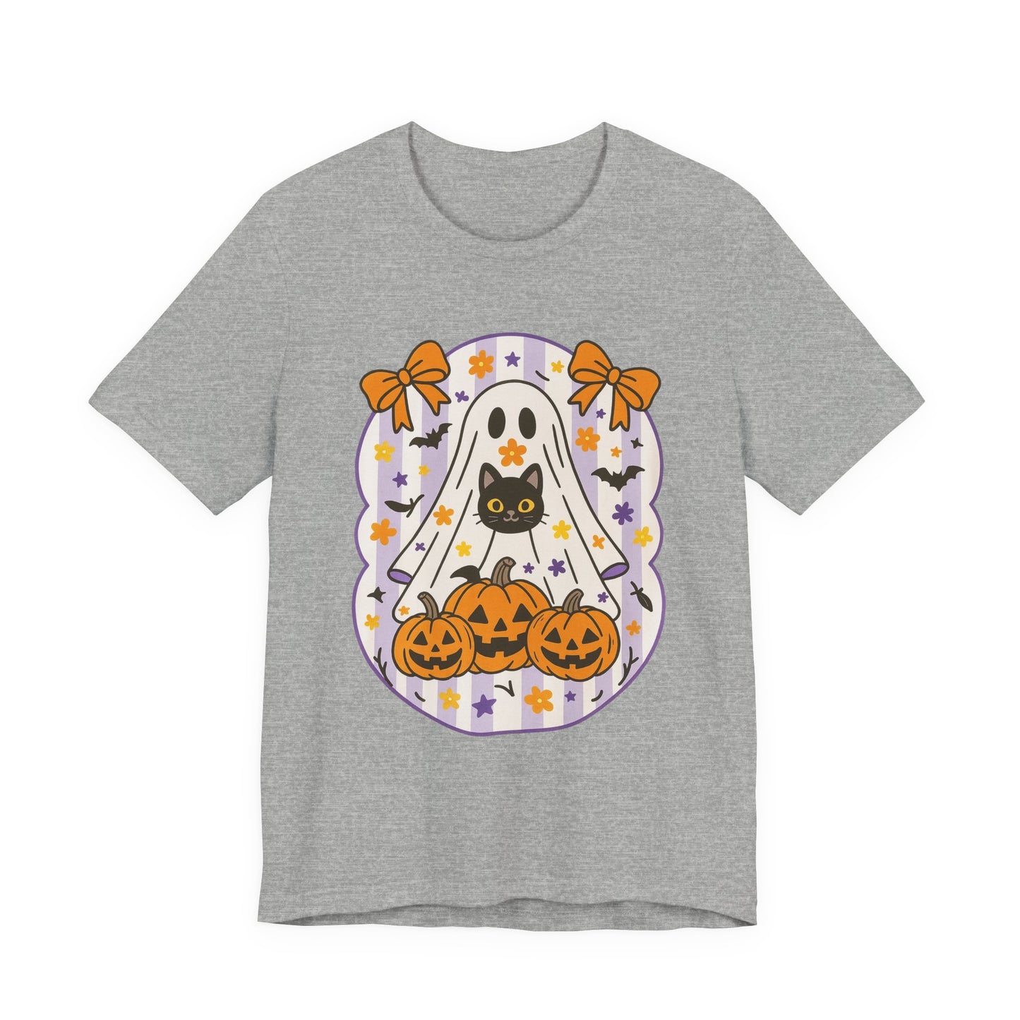Halloween Ghost & Cat Graphic Tee | Unisex Short Sleeve T-Shirt, Cute Ghost Tee, Spooky Season Apparel, Fall Festivity Clothing