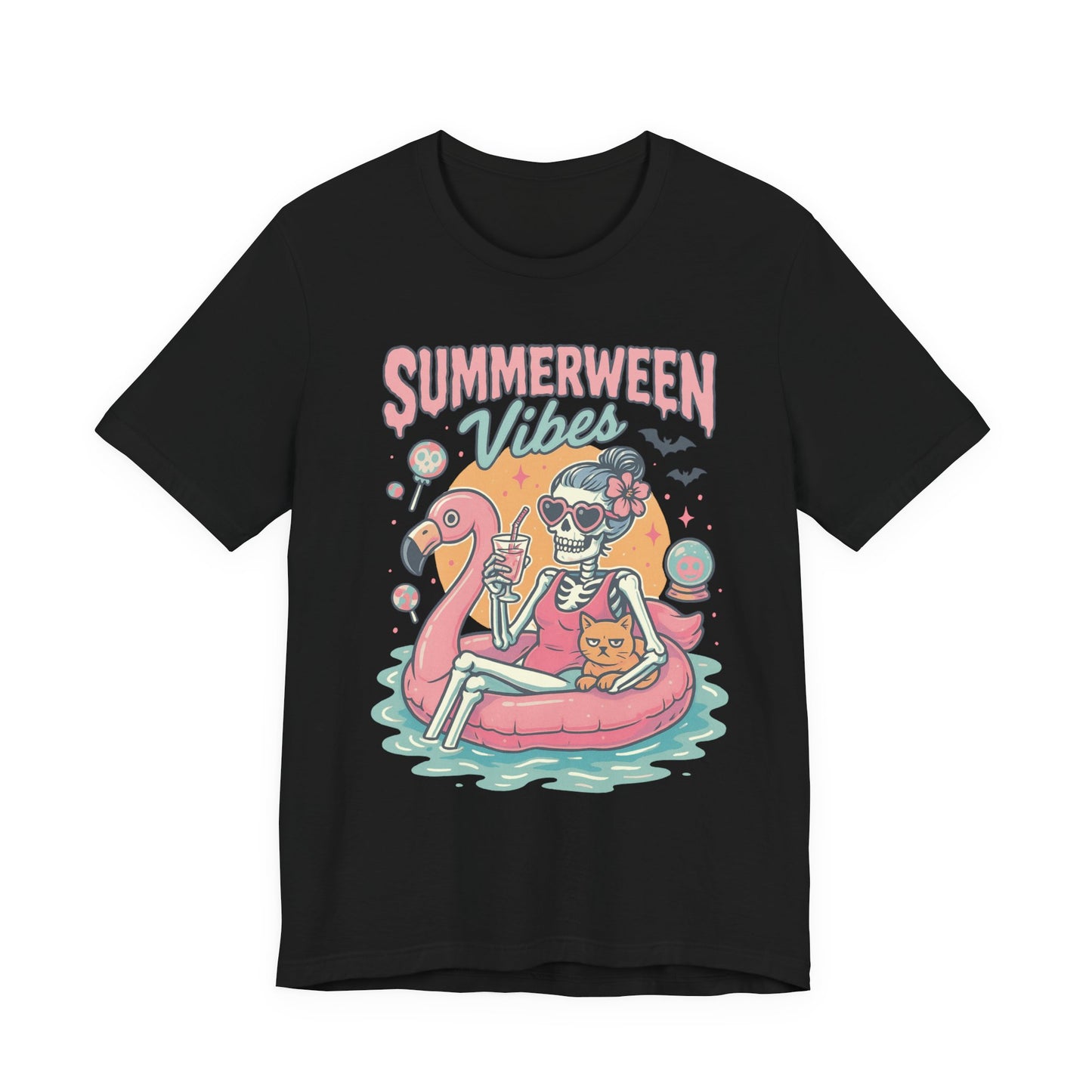Summerween Vibes Skeleton Tee, Unisex Summer Shirt, Cute Halloween T-Shirt, Fun Seasonal Apparel, Gift for Halloween Lovers