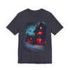 Spooky Halloween Haunted House Tee, Unisex Short Sleeve Shirt, Haunted House Graphic T-Shirt, Halloween Costume Top, Fall Festival Attire