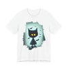 Mysterious Cat Tee for Cat Lovers, Perfect for Halloween, Casual Wear, Gift for Friends, Unisex Short Sleeve Shirt