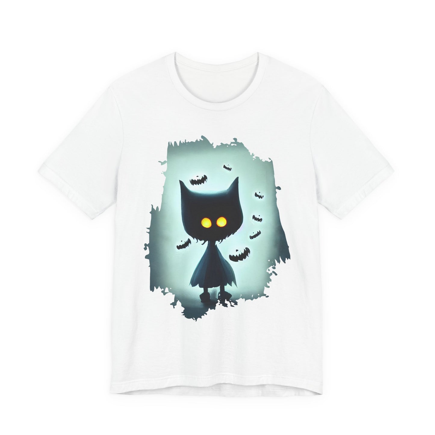 Mysterious Cat Tee for Cat Lovers, Perfect for Halloween, Casual Wear, Gift for Friends, Unisex Short Sleeve Shirt